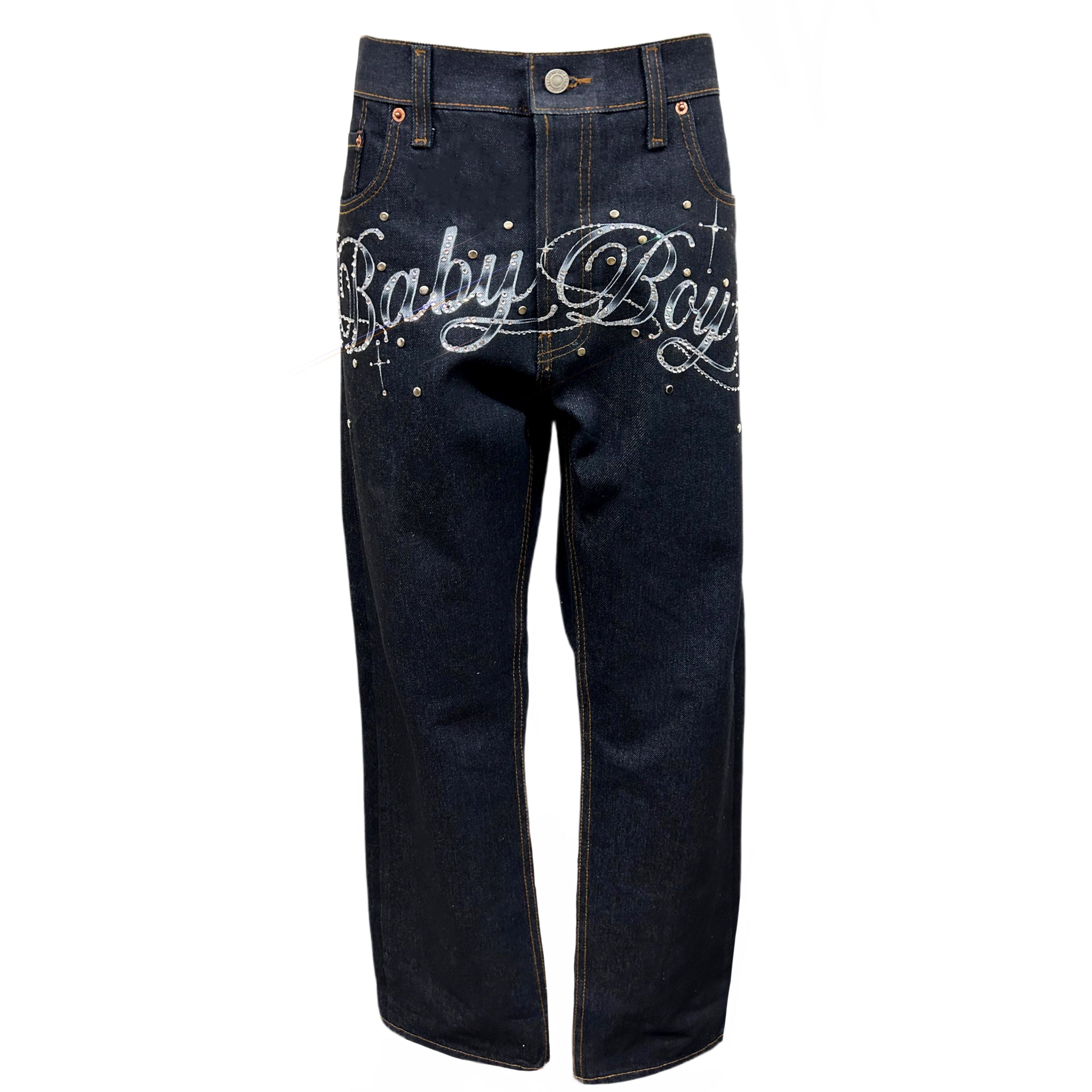 Crystal & Prongs BabyBoy Front Printed Denim Pants